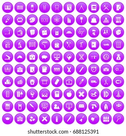 100 pensil icons set in purple circle isolated vector illustration