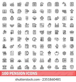100 pension icons set. Outline illustration of 100 pension icons vector set isolated on white background