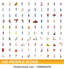 Juego de iconos de 100 personas. Ilustración de dibujos animados de 100 personas iconos vectoriales aislados en fondo blanco