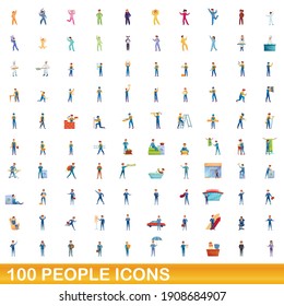 Juego de iconos de 100 personas. Ilustración de dibujos animados de 100 personas iconos vectoriales aislados en fondo blanco