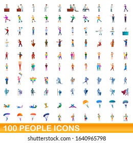 100 people icons set. Cartoon illustration of 100 people icons vector set isolated on white background