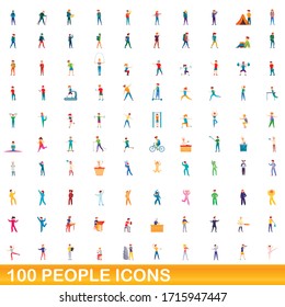 100 people icons set. Cartoon illustration of 100 people icons vector set isolated on white background