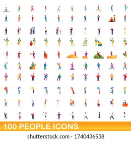 100 people icons set. Cartoon illustration of 100 people icons vector set isolated on white background