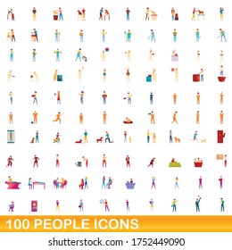 100 people icons set. Cartoon illustration of 100 people icons vector set isolated on white background