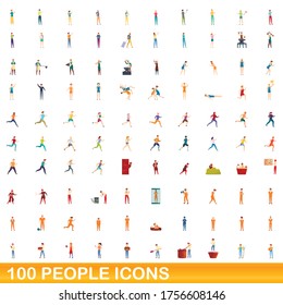 100 people icons set. Cartoon illustration of 100 people icons vector set isolated on white background