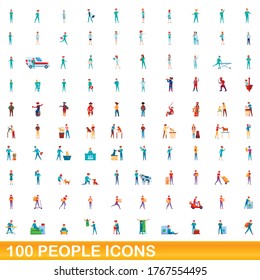 100 people icons set. Cartoon illustration of 100 people icons vector set isolated on white background
