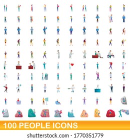 100 people icons set. Cartoon illustration of 100 people icons vector set isolated on white background