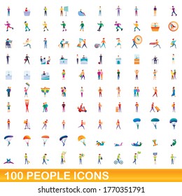100 people icons set. Cartoon illustration of 100 people icons vector set isolated on white background