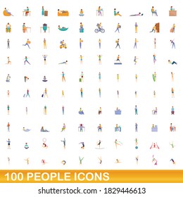 100 people icons set. Cartoon illustration of 100 people icons vector set isolated on white background
