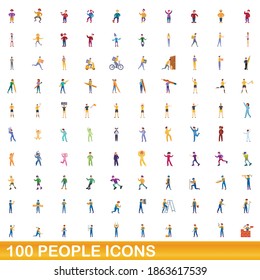 100 people icons set. Cartoon illustration of 100 people icons vector set isolated on white background