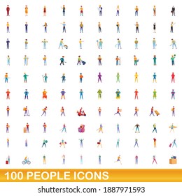 100 people icons set. Cartoon illustration of 100 people icons vector set isolated on white background