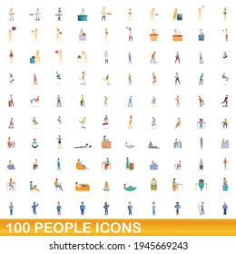 100 people icons set. Cartoon illustration of 100 people icons vector set isolated on white background