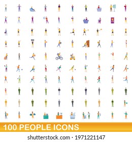 100 people icons set. Cartoon illustration of 100 people icons vector set isolated on white background