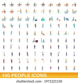 100 people icons set. Cartoon illustration of 100 people icons vector set isolated on white background