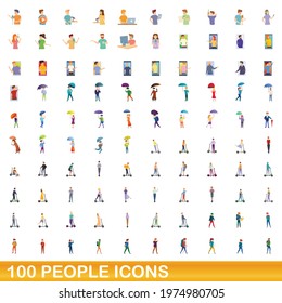 100 people icons set. Cartoon illustration of 100 people icons vector set isolated on white background
