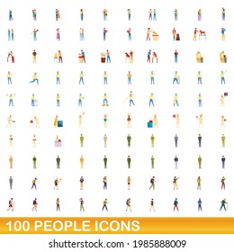 100 people icons set. Cartoon illustration of 100 people icons vector set isolated on white background