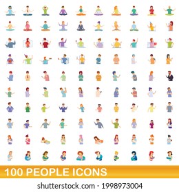 100 people icons set. Cartoon illustration of 100 people icons vector set isolated on white background