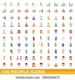 100 people icons set. Cartoon illustration of 100 people icons vector set isolated on white background