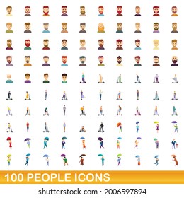 100 people icons set. Cartoon illustration of 100 people icons vector set isolated on white background