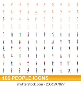 100 people icons set. Cartoon illustration of 100 people icons vector set isolated on white background