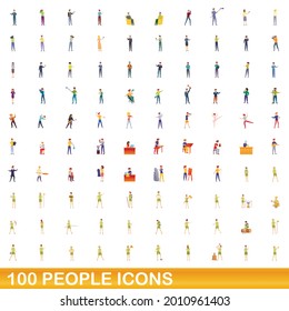 100 people icons set. Cartoon illustration of 100 people icons vector set isolated on white background