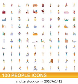 100 people icons set. Cartoon illustration of 100 people icons vector set isolated on white background