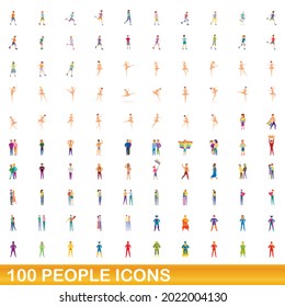 100 people icons set. Cartoon illustration of 100 people icons vector set isolated on white background
