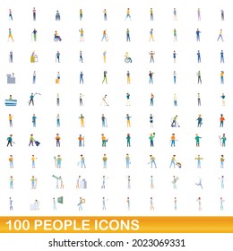 100 people icons set. Cartoon illustration of 100 people icons vector set isolated on white background