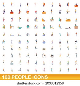 100 people icons set. Cartoon illustration of 100 people icons vector set isolated on white background