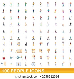 100 people icons set. Cartoon illustration of 100 people icons vector set isolated on white background