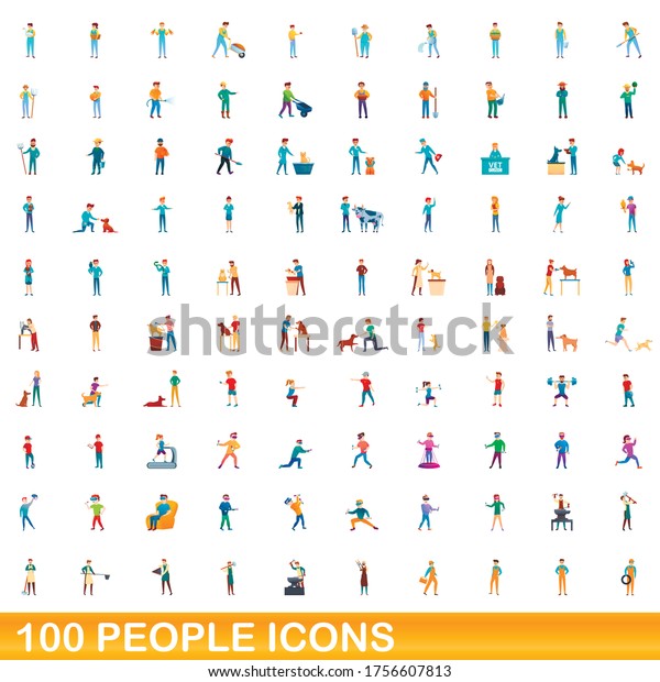 100 people icons set.\
Cartoon illustration of 100 people icons vector set isolated on\
white background