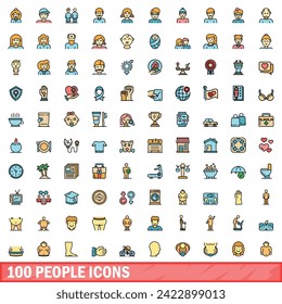 100 people icons set. Color line set of people vector icons thin line color flat on white