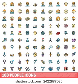 100 people icons set. Color line set of people vector icons thin line color flat on white