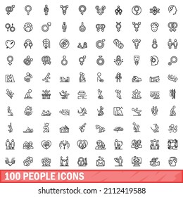 100 people icons set. Outline illustration of 100 people icons vector set isolated on white background