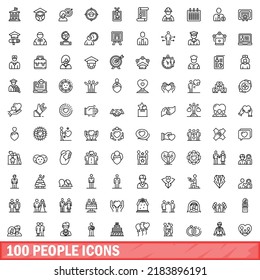 100 people icons set. Outline illustration of 100 people icons vector set isolated on white background