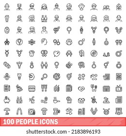 100 people icons set. Outline illustration of 100 people icons vector set isolated on white background