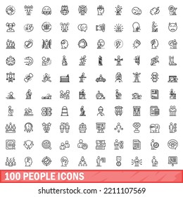 100 people icons set. Outline illustration of 100 people icons vector set isolated on white background