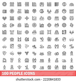 100 people icons set. Outline illustration of 100 people icons vector set isolated on white background