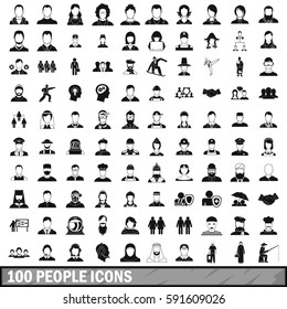 100 people icons set in simple style. Illustration of people icons isolated woman and man profession vector for any design