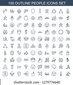 100 people icons. Trendy people icons white background. Included outline icons such as snowboard, screwdriver, sweating emot, family, hang glider. people icon for web and mobile.