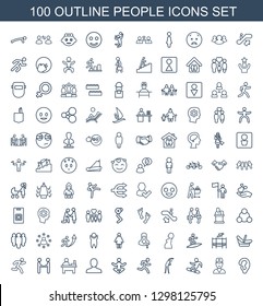 100 people icons. Trendy people icons white background. Included outline icons such as ear, doctor, snowboard, exercising, running man, yoga, man. people icon for web and mobile.