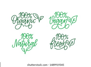 100 per cent green labels set. Organic, vegan, natural, fresh