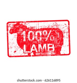 100 per cent lamb - red rubber dirty grungy stamp in rectangular vector illustration isolated