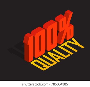 100% percent, 3D  isometric object. Sign of sale, quality, original, guarantee, natural. Red. Isolated black background. Eps10 Vector.