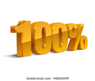 100% percent, 3D object, vector, eps10. Golden, yellow sign of sale, quality, original, guarantee, natural