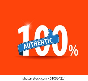 100 percent authentic flat typography graphic design - vector eps10