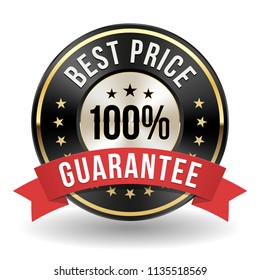 100 Percent Best Price Badge With Red Ribbon On White Background