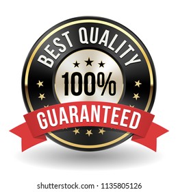 100 Percent Best Quality Badge With Red Ribbon On White Background