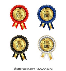 100 Percent Best Quality Badge With Ribbon set vector On White Background