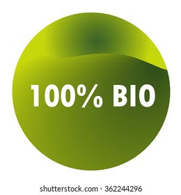 100 PERCENT BIO : modern fruit imitation glossy colored icon, label, push button, new gel like style collection, isolated on white background, fully editable vector illustration EPS 10